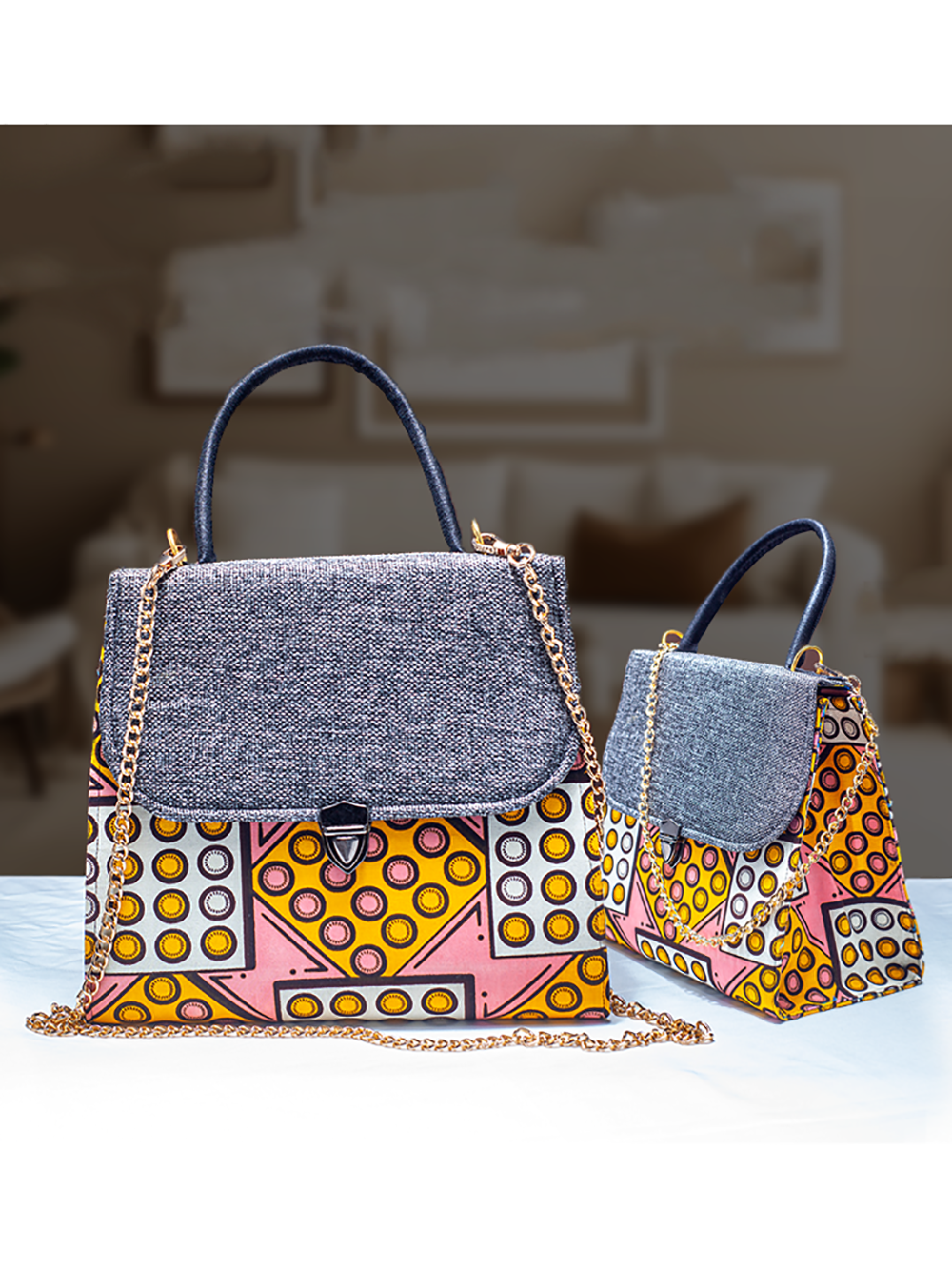 Sac Kady : Ensemble Sac et Pochette Gris Motifs